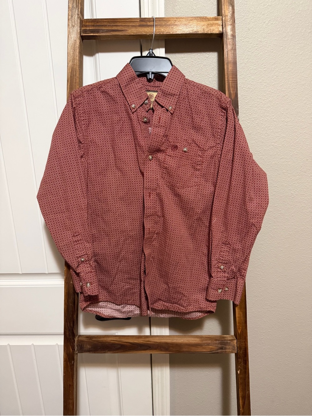 Wrangler Rust Red Micro-Print Button-Down Shirt